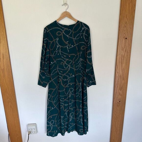 Hobbs London Women’s Angela Chain Print Leaf Green Long Sleeve Empire Midi Dress - Picture 3 of 16